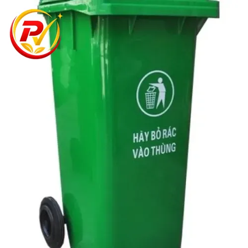 Thùng rác nhựa màu xanh lá 120L có bánh xe