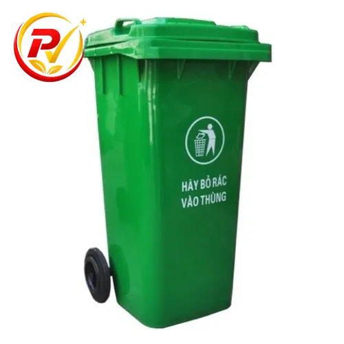 Thùng rác nhựa màu xanh lá 120L có bánh xe